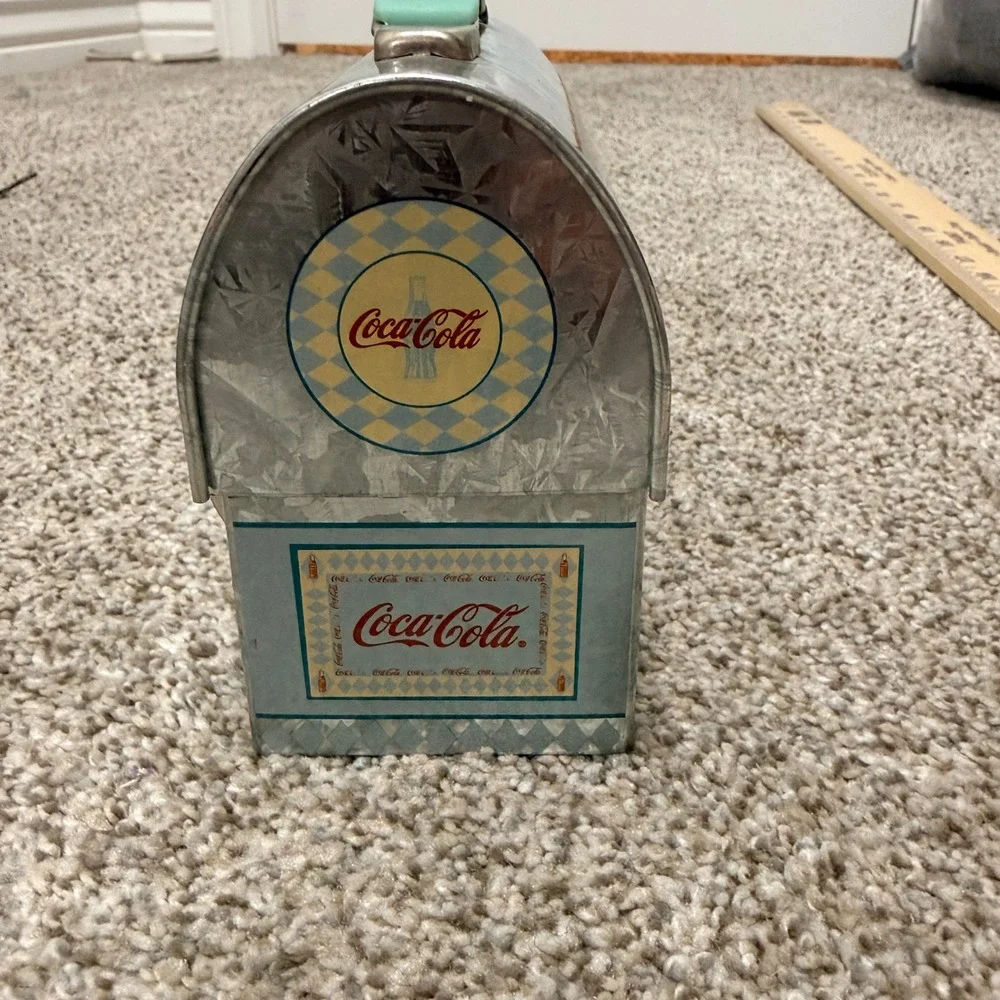 Coca-Cola Workbox Tin Dome Lunch Box Style Storage Blue Galvanized Metal 6x5x3in